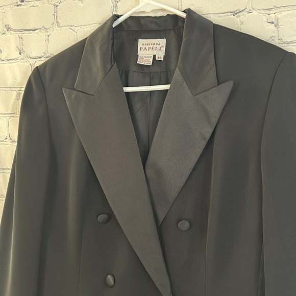 Adrianna Papell Black Double Breasted Tuxedo Midi Coat  Dress SZ 12 - Picture 3 of 10